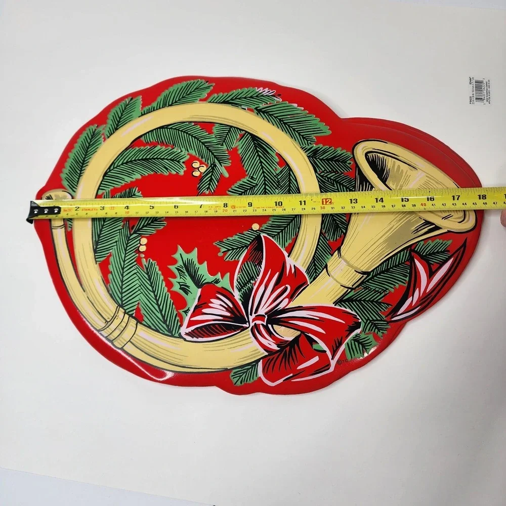 Town & Country Vinyl 1980s Christmas Table Placemats 14 X 18 Red French Horn EC
